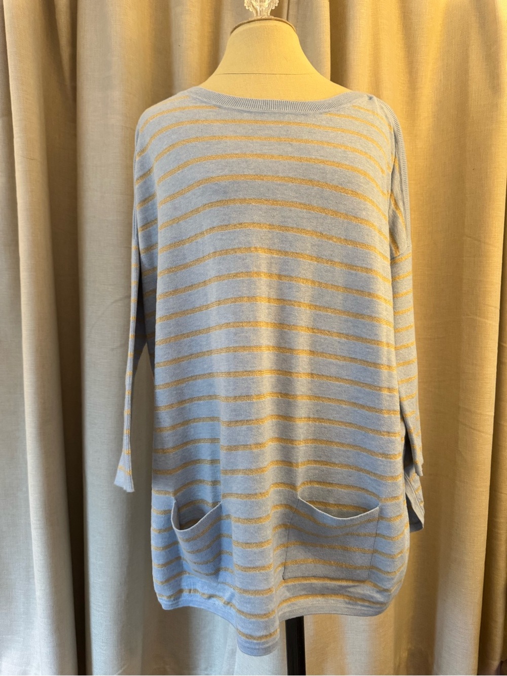 Lilly Pulitzer Cobo Knit Oversized Sweater Pockets Blue Stripe Crop Sleeve XS